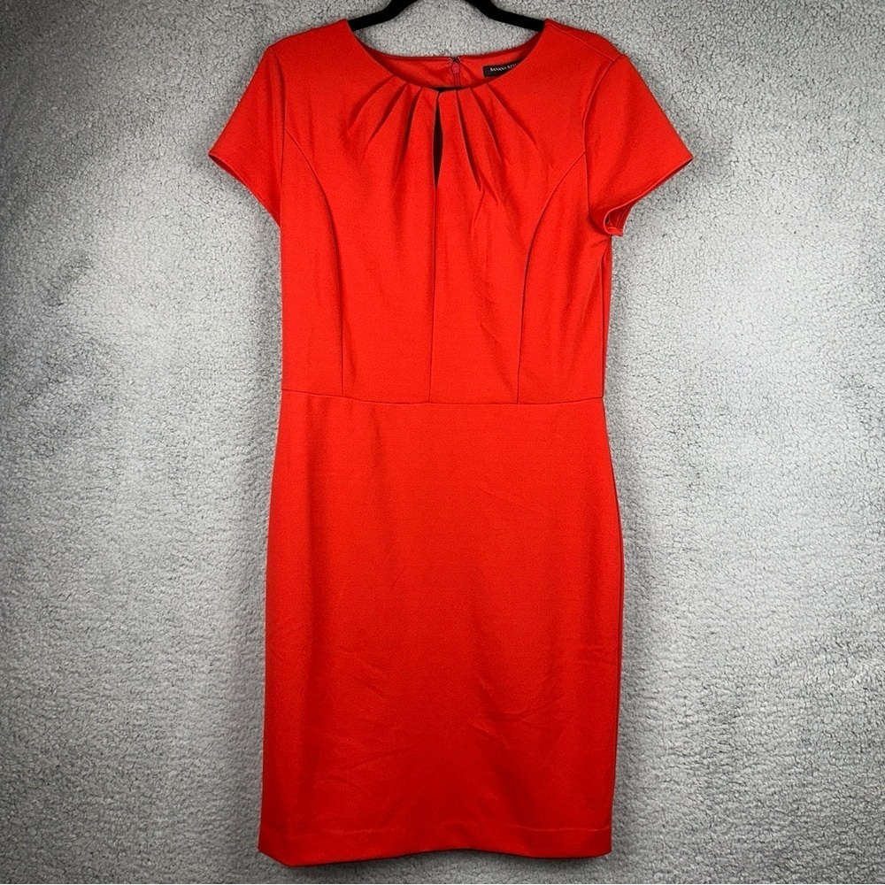 Banana Republic Dress Womens 8 Burnt Orange Pleated Cutout Neck Lined Sheath NEW